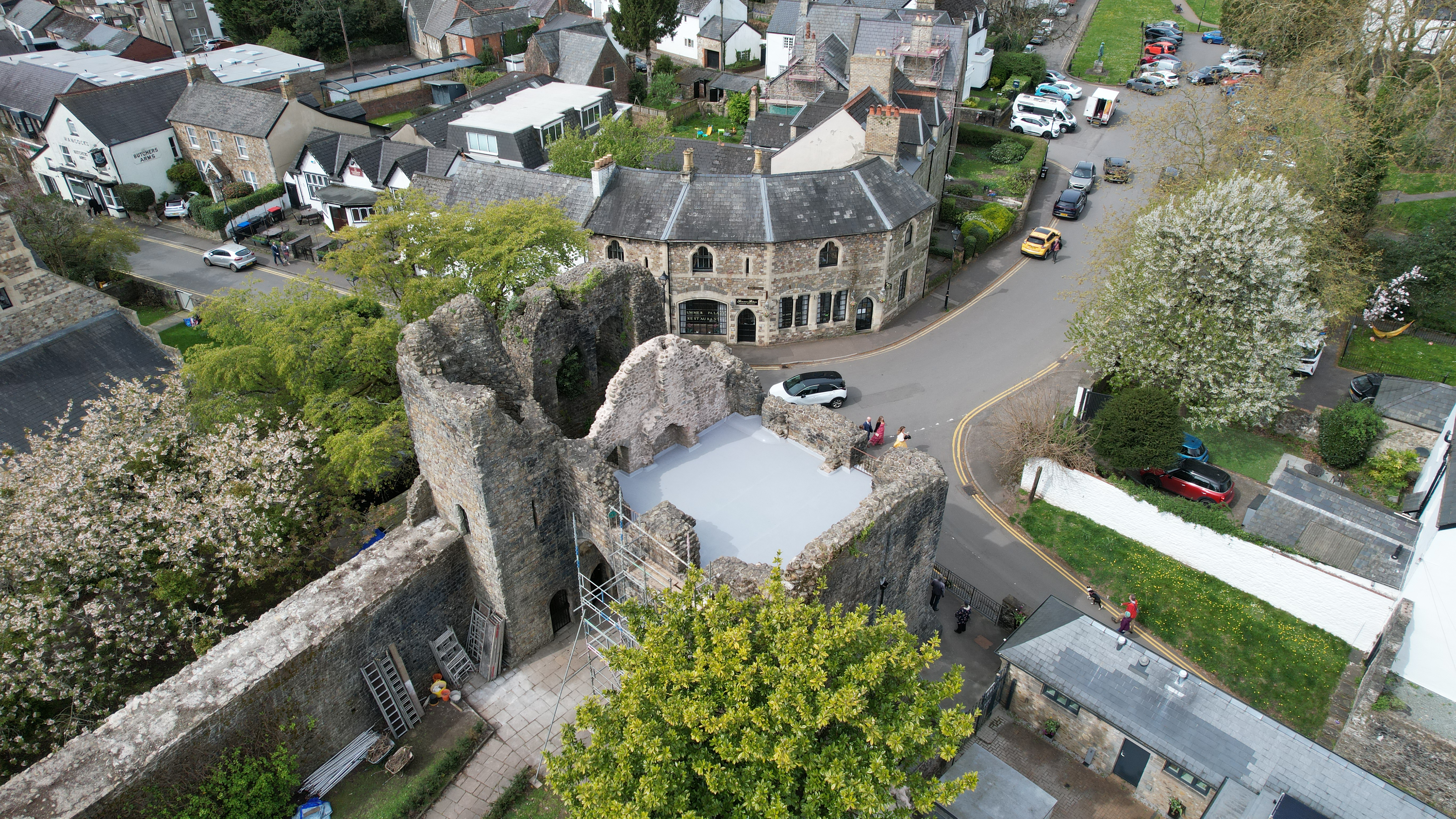 Old Bishop's Palace conservation work viewed from above