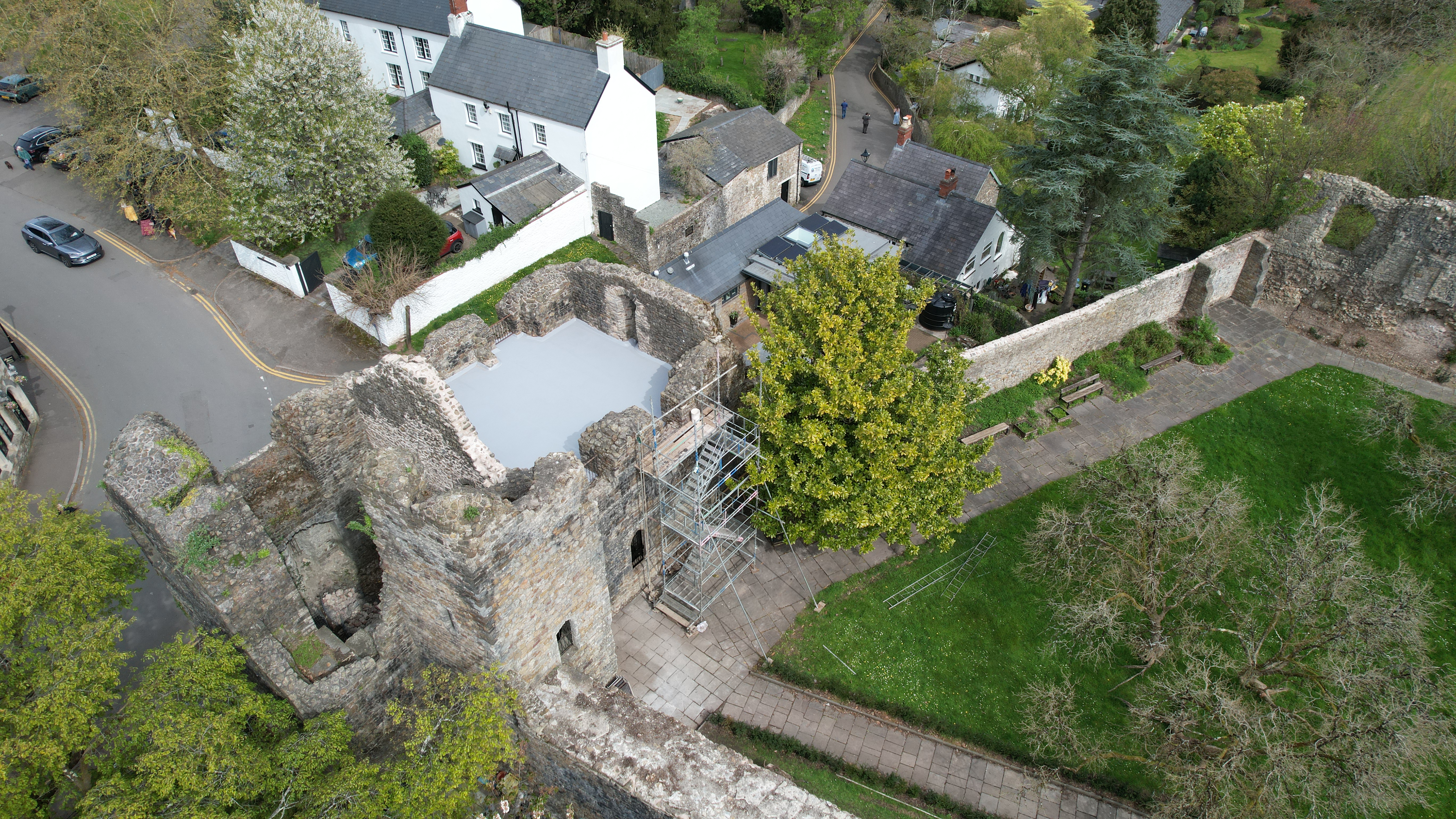 conservation work at Old Bishop's Palace viewed from above