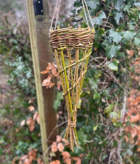 Bird feeder made from woven willow