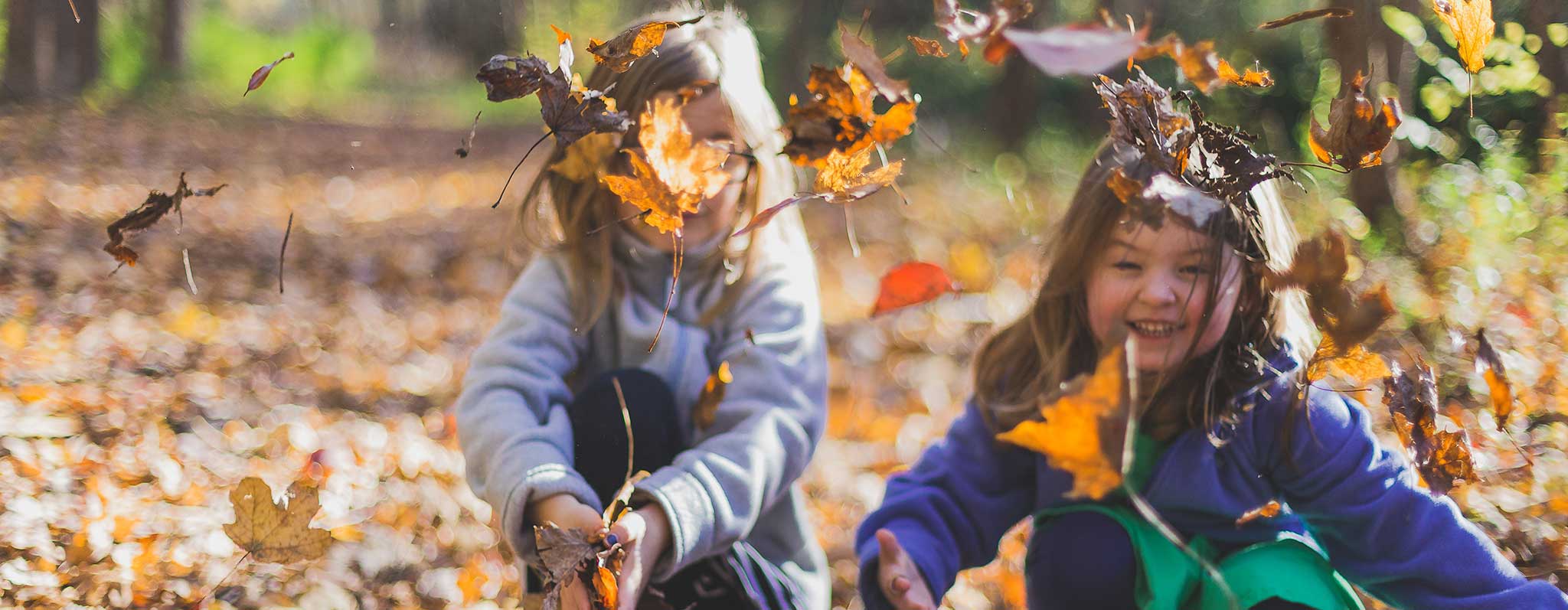 Children playing with leaves